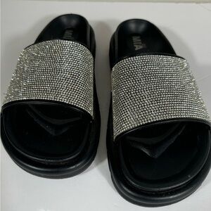 MIA Silver and Black Slippers with Rhinestone size 8